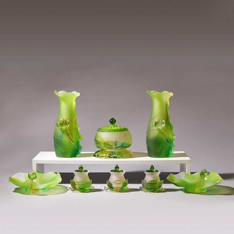 Feng Shui Lotus fatto a mano Liuli Crystal Art Piece Home Office Offerta Decorazione - image 0