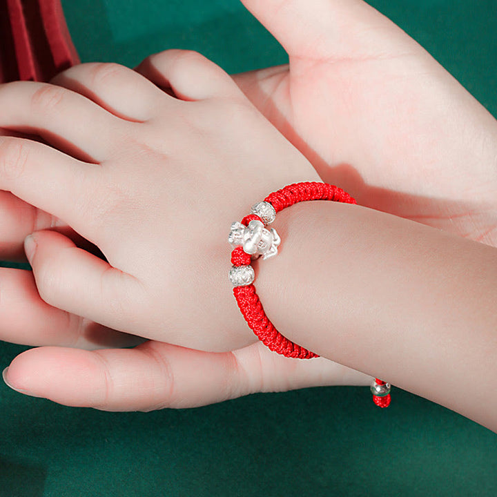 Braccialetto per bambini fatto a mano in corda rossa con Buddha Stones, in argento sterling 999, con zodiaco cinese - image 15