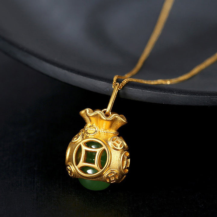 Buddha Stones Collana con ciondolo in giada a forma di sacco di soldi Feng Shui di buon auspicio - image 5