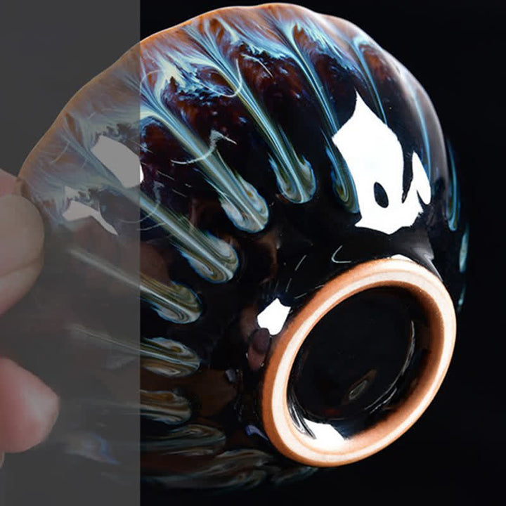 Buddha Stones Lotus Pavone Drago Fenice Koi Pesce Tazza da tè in ceramica Tazze da tè intarsiate 120ml - image 6