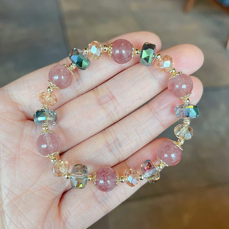 Braccialetto positivo in cristallo colorato di quarzo fragola naturale Buddha Stones