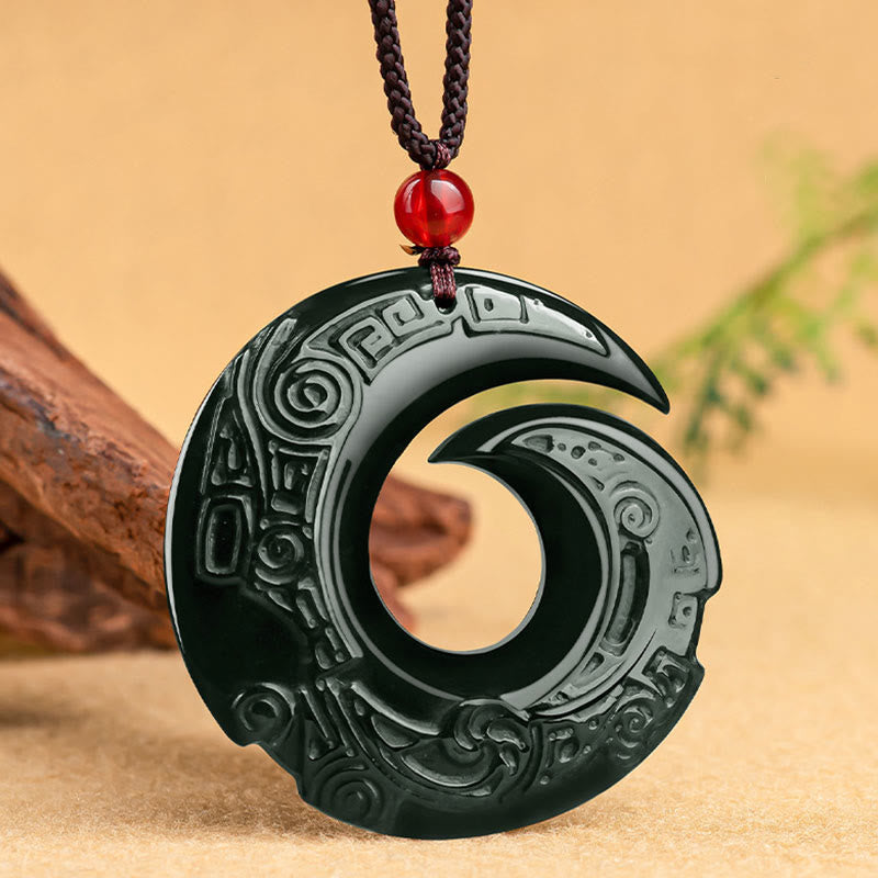 Buddha Stones La fortuna di una persona migliora il design del modello Collana con ciondolo di giada ciano naturale Hetian