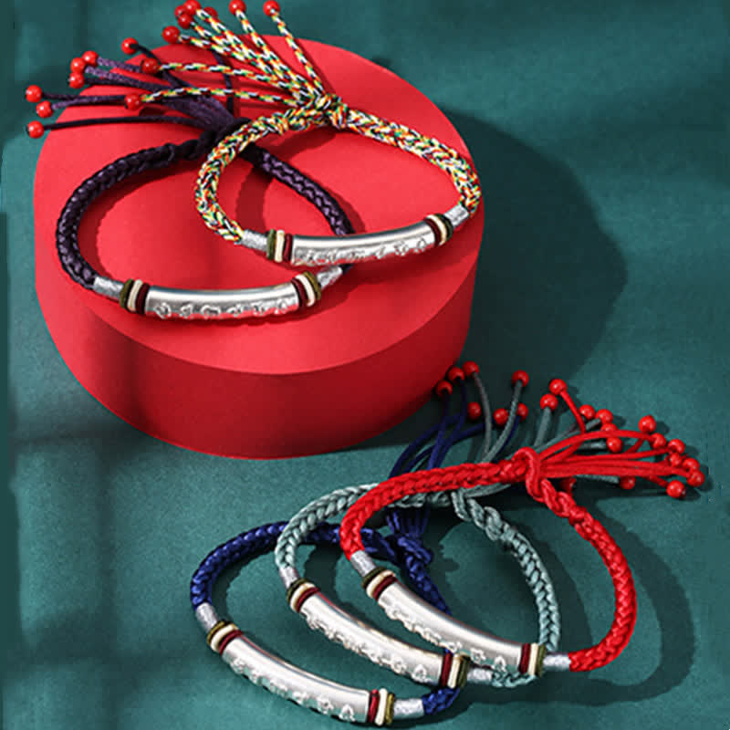 Braccialetto di corda di protezione e forza Om Mani Padme Hum in argento sterling 999 Buddha Stones - image 18