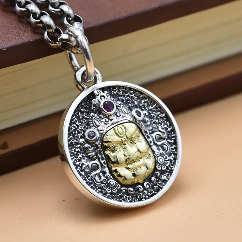 Buddha Stones 925 Sterling Silver Zakiram Dea della Ricchezza Dorje Vajra Collana Pendente Spirituale - image 4