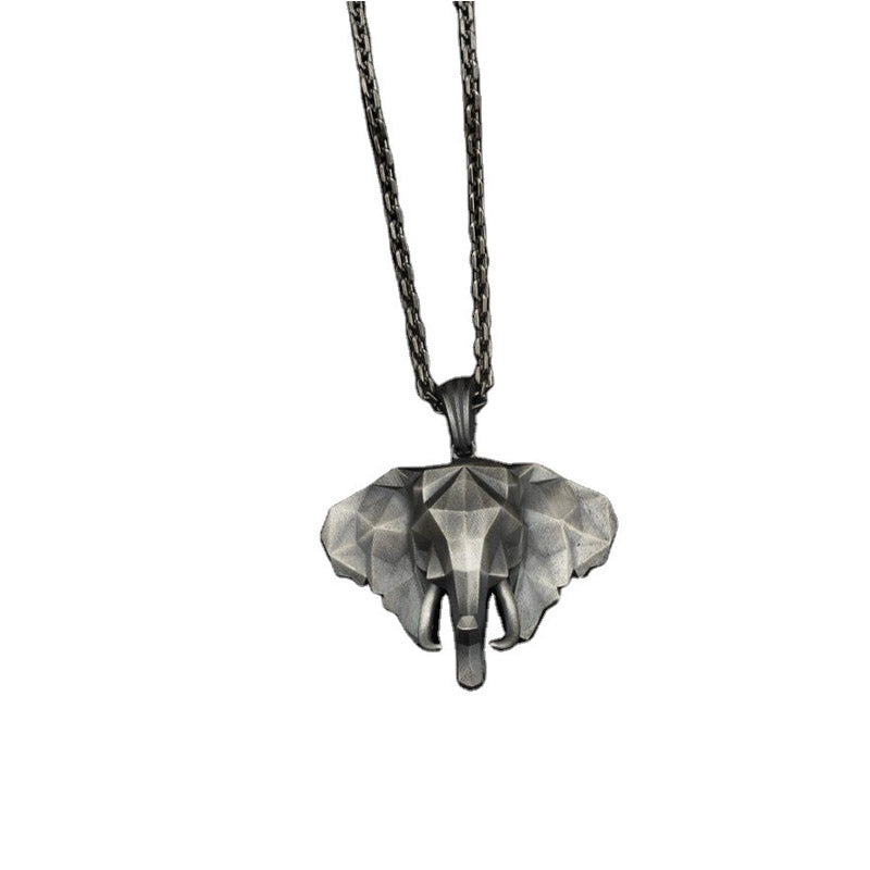 Collana con ciondolo in acciaio al titanio e peltro con elefante e forza