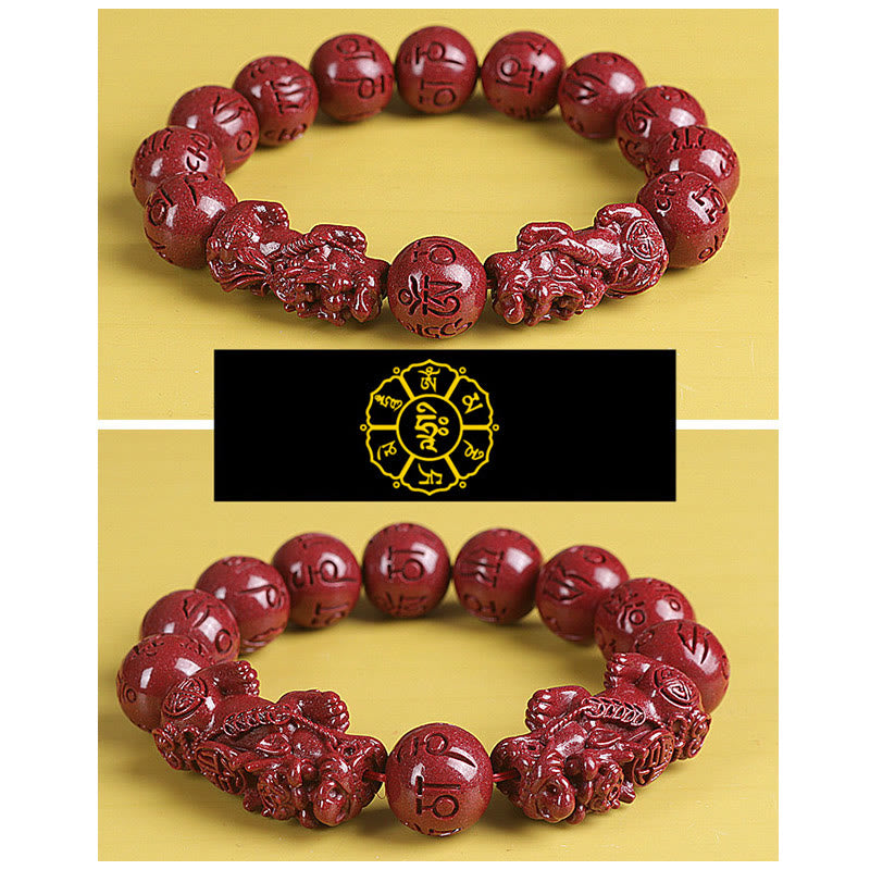 Braccialetto di perline Buddha Stones Natural Double PiXiu Cinnabar Om Mani Padme Hum Wealth Luck