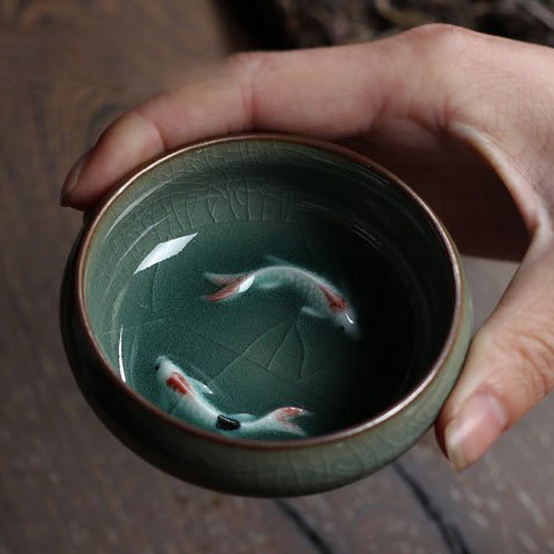 Buddha Stones Koi Fish colorato Tazza da tè in ceramica Kung Fu Tazza da tè Ciotola - image 6