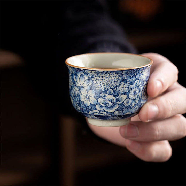Buddha Stones Vintage Lotus Peonia Prugna Fiore Crisantemo Tazza da tè in ceramica Tazze da tè