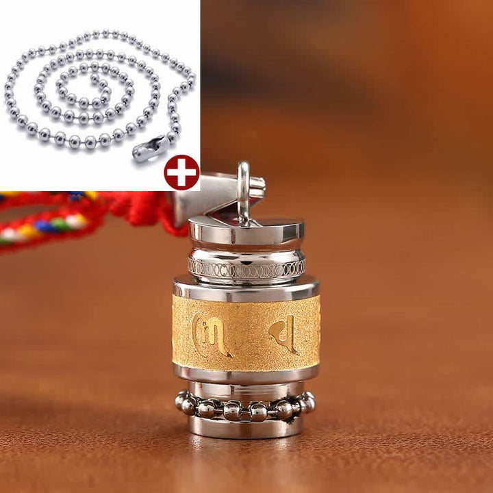 Buddha Stones Tibet Om Mani Padme Hum Shurangama Mantra Titanio Acciaio Saggezza Amuleto Collana Pendente - 1,2 cm*1,8 cm - Oro - Catena di perline e fili colorati - image 4