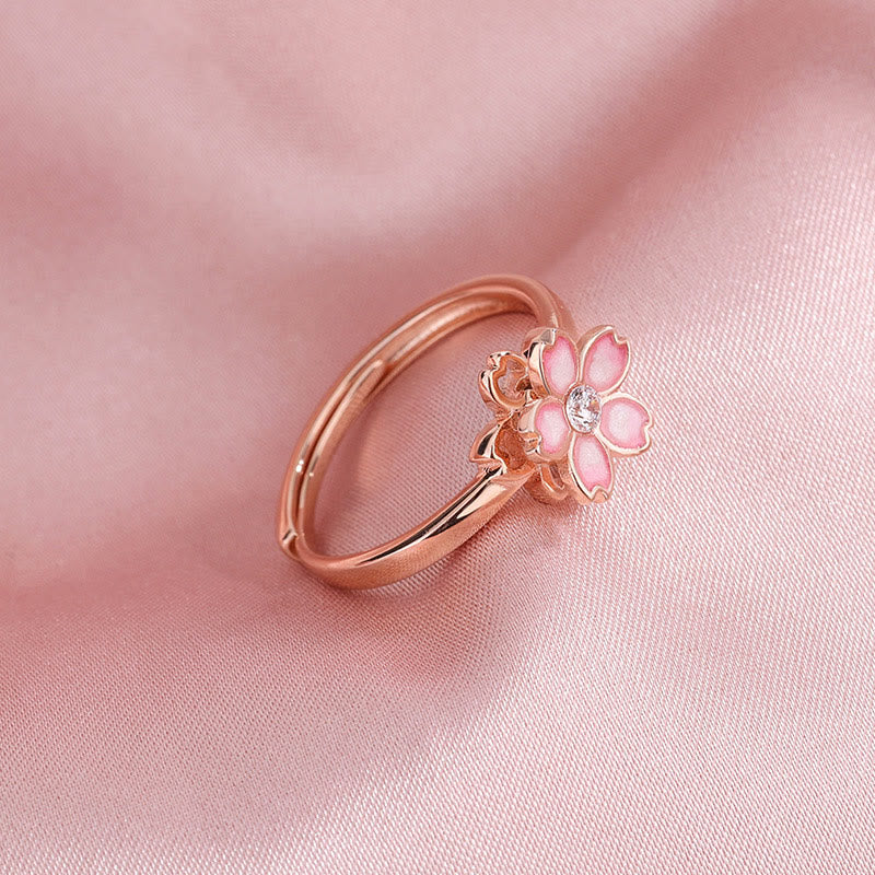 Bracciale a catena con benedizione in fiore di ciliegio in argento sterling 925 Buddha Stones, anello girevole - image 15