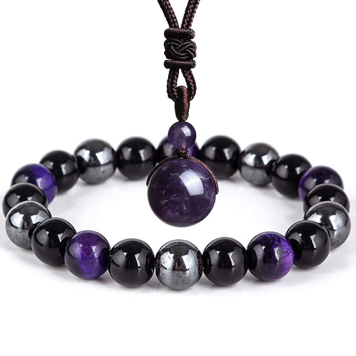 Set di bracciali e collane con occhio di tigre tibetano Buddha Stones