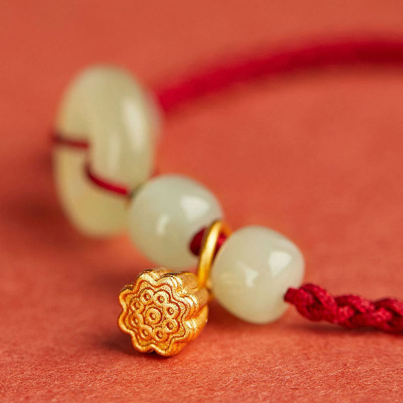 Braccialetto con corda Buddha Stones Round Peace Buckle Jade Lotus Happiness Abbondanza Ricchezza - image 5