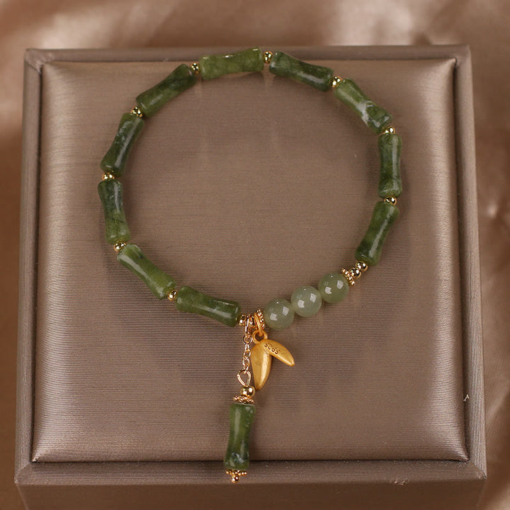 Braccialetto di fortuna con motivo a foglie di giada e bambù verde Buddha Stones