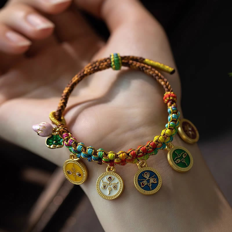 Braccialetto intrecciato con corda colorata tibetana Buddha Stones Five God of Wealth Luck