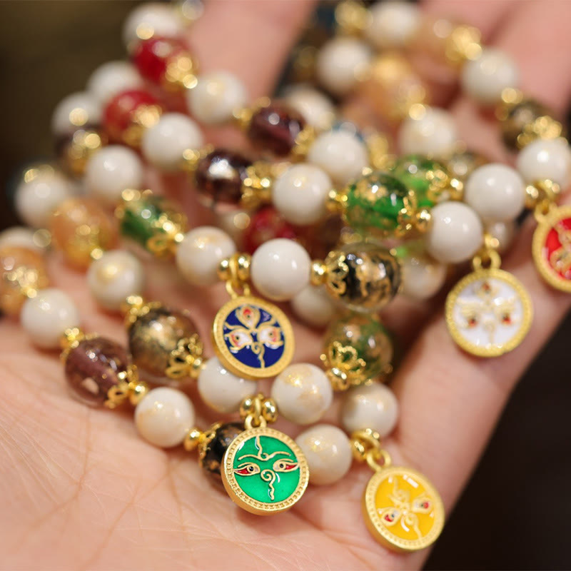 Buddha Stones Tibetano Cinque Dio della Ricchezza Fortuna Liuli Perlina di Vetro Incenso Cenere Perlina di Porcellana Braccialetto con Ciondolo