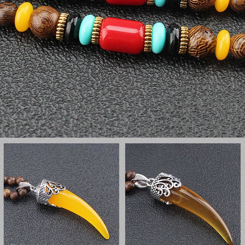 Collana con ciondolo in stile corno in pietra turchese e legno wenge, protezione e meditazione - image 6