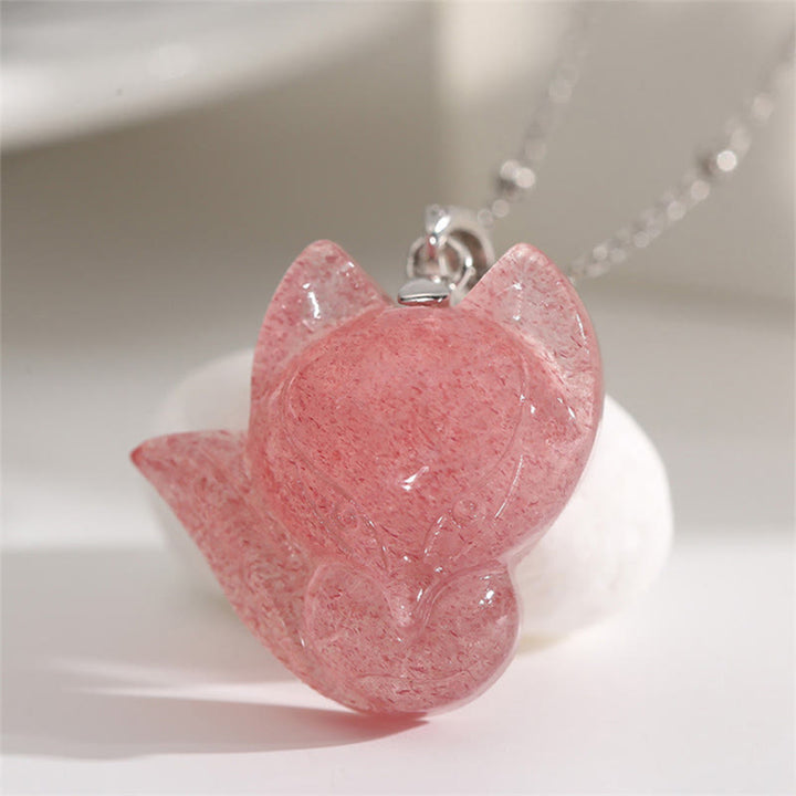 Collana con ciondolo curativo a forma di volpe in quarzo fragola placcato oro 14k, in argento sterling 925 Buddha Stones - Quarzo fragola e argento sterling 925 - image 5