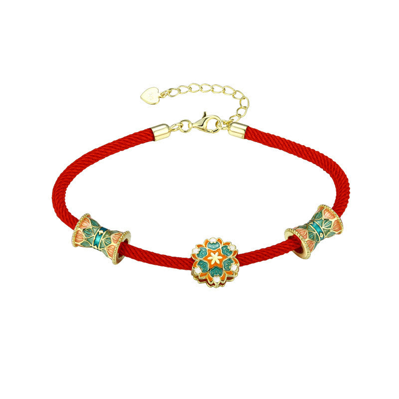 Buddha Stones Dunhuang 925 Sterling Silver Lotus Drum Nuovo inizio Braccialetto in corda rossa - image 11
