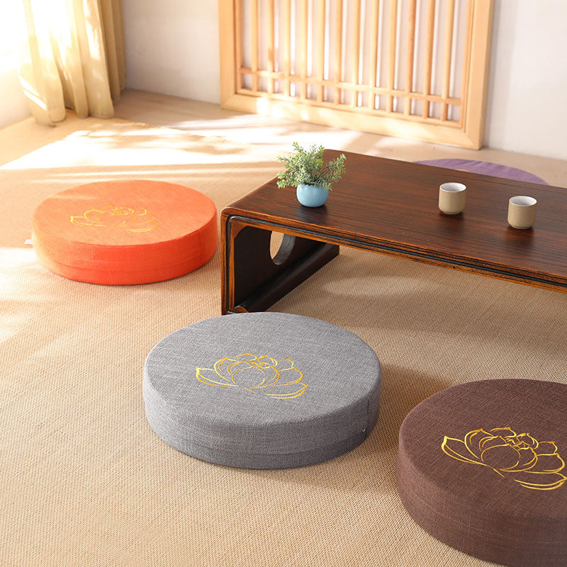 Cuscino per seduta da meditazione in cotone e lino con ricamo di loto Buddha Stones