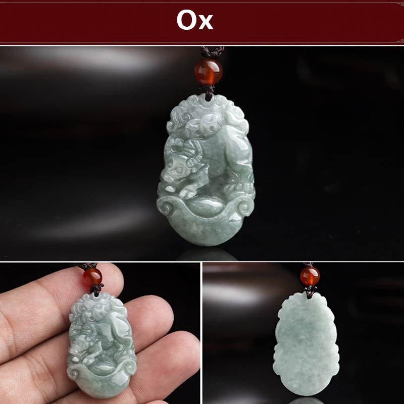 Collana con ciondolo di successo con 12 simboli dello zodiaco cinese in giada naturale Buddha Stones - image 8