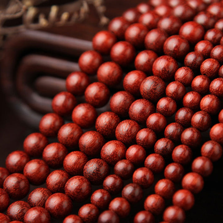 Braccialetto di meditazione Mala con 108 perle di legno di sandalo rosso e foglie piccole tibetane Buddha Stones - image 5