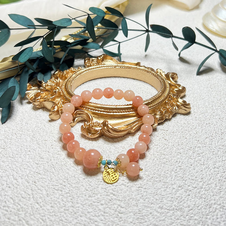 Buddha Stones Pietra arancione naturale Turchese Fu Character Charm Bracciale fortuna