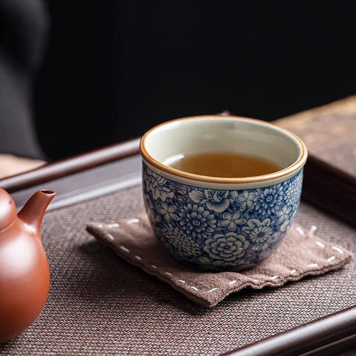 Buddha Stones, loto blu, fiore di pesco, crisantemo, design, tazza da tè in ceramica, tazze da tè Kung Fu