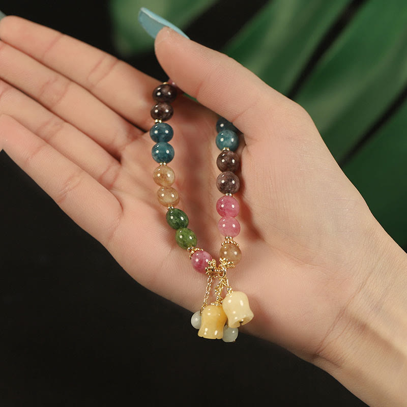 Braccialetto dell'amore con perline di fiori di tormalina colorata naturale Buddha Stones