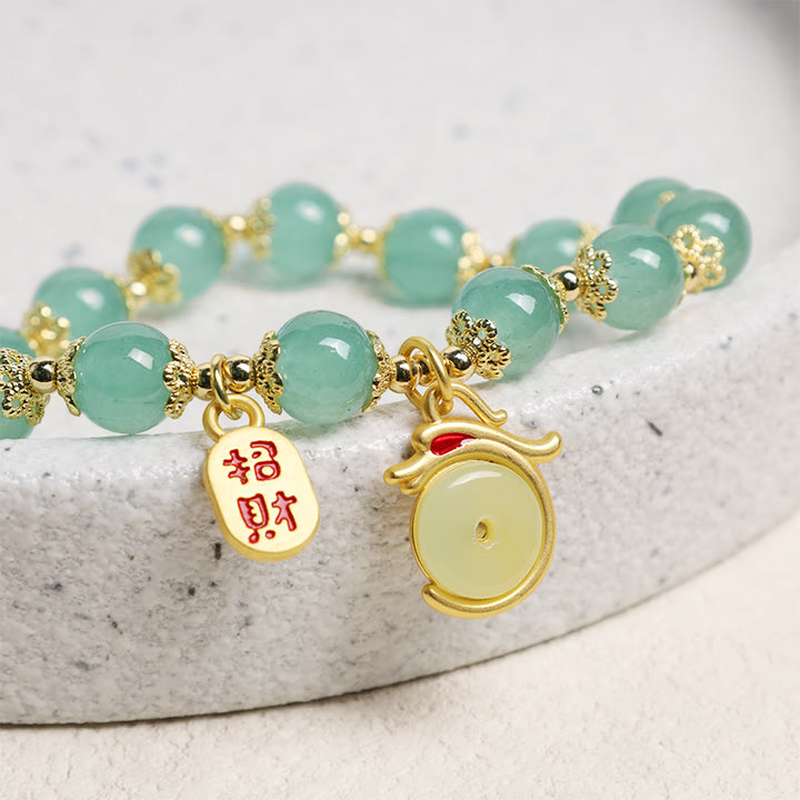 Buddha Stones Anno del Drago Agata Rossa Avventurina Verde Fibbia della Pace Carattere Fu Bracciale Fortunato