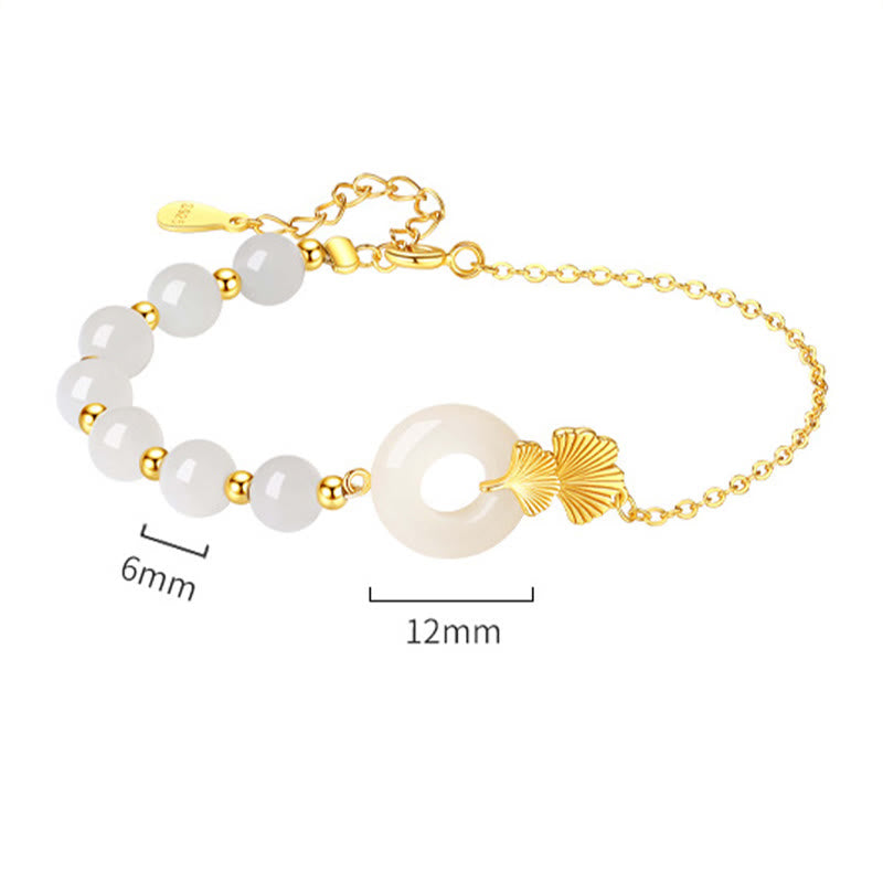 Braccialetto della fortuna con foglia di ginkgo e fibbia della pace in argento sterling 925 con Buddha Stones e giada bianca Hetian - image 10