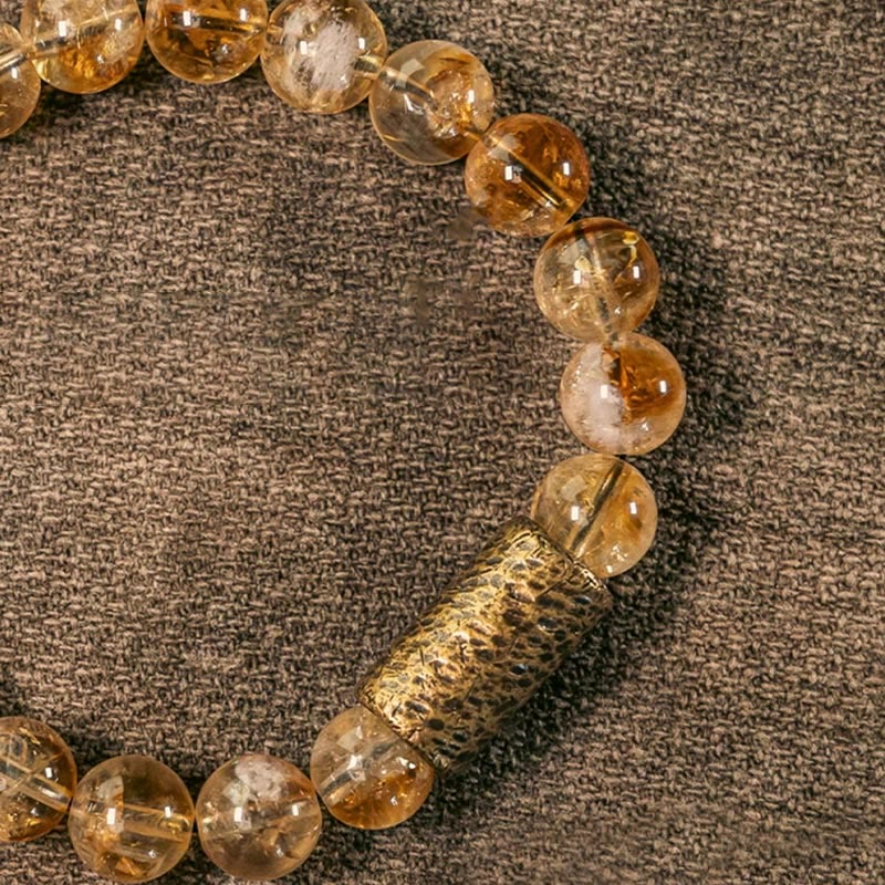 Braccialetto di protezione in perline di ottone con cristallo di citrino naturale Buddha Stones