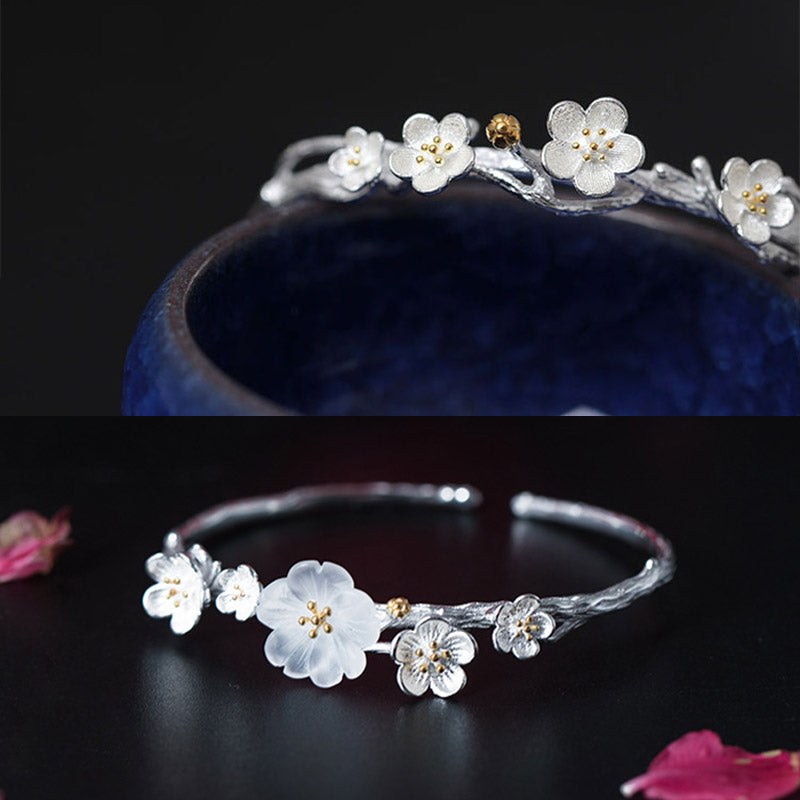 Buddha Stones Braccialetto regolabile con benedizione a forma di fiore di prugna in argento sterling 925 - image 13