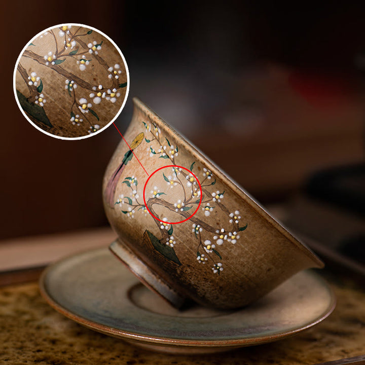 Buddha Stones Jingdezhen dipinte a mano Ru Kiln porcellana Hanfu ragazza fiore ceramica Gaiwan Sancai tazza da tè Kung Fu tazza da tè e piattino con coperchio
