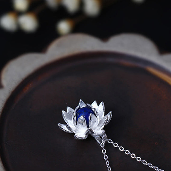 Collana con ciondolo a forma di fiore di loto in argento sterling 925, lapislazzuli e Buddha Stones, per la cura di sé - image 7