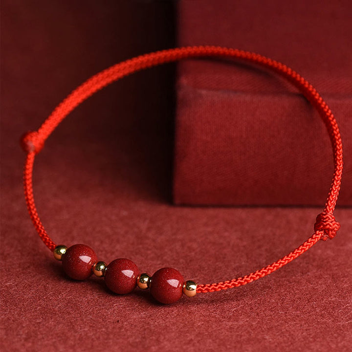 Braccialetto alla caviglia con cordino di benedizione in perline di cinabro fortunato naturale Buddha Stones