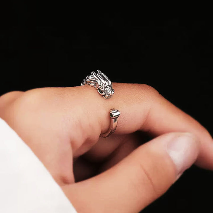 Anello regolabile Buddha Stones Vintage Dragon Design Success Strength