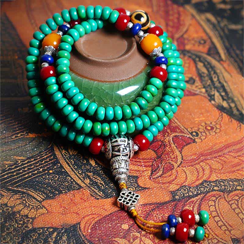 Buddha Stones 108 Mala Beads Tibetano Turchese Dzi Bead Braccialetto di Protezione