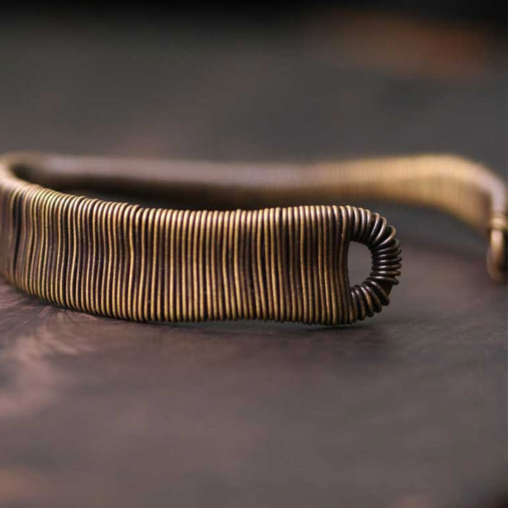 Bracciale regolabile con polsino in ottone e rame, con design semplice, per fortuna e ricchezza, Buddha Stones - image 3