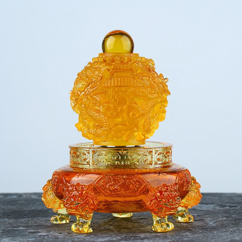 Buddha Stones Feng Shui Drago di buon auspicio Cristallo Liuli fatto a mano Pezzo d'arte girevole Fortuna Decorazione per ufficio in casa - Oro - image 6