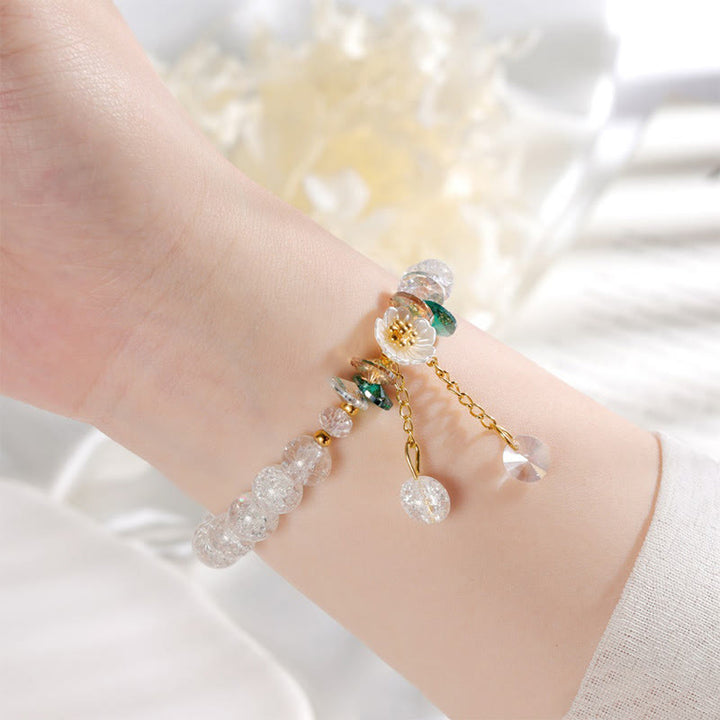 Braccialetto di perline di vetro con ciondolo a forma di fiore con design semplice Buddha Stones