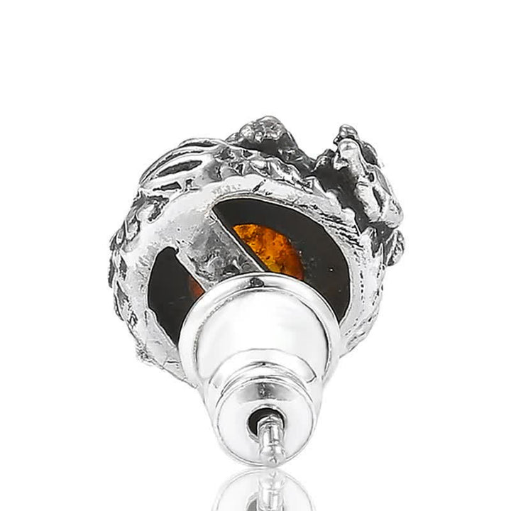 Orecchino a perno Buddha Stones 925 Sterling Silver Ambra naturale Drago Protezione Successo - image 10