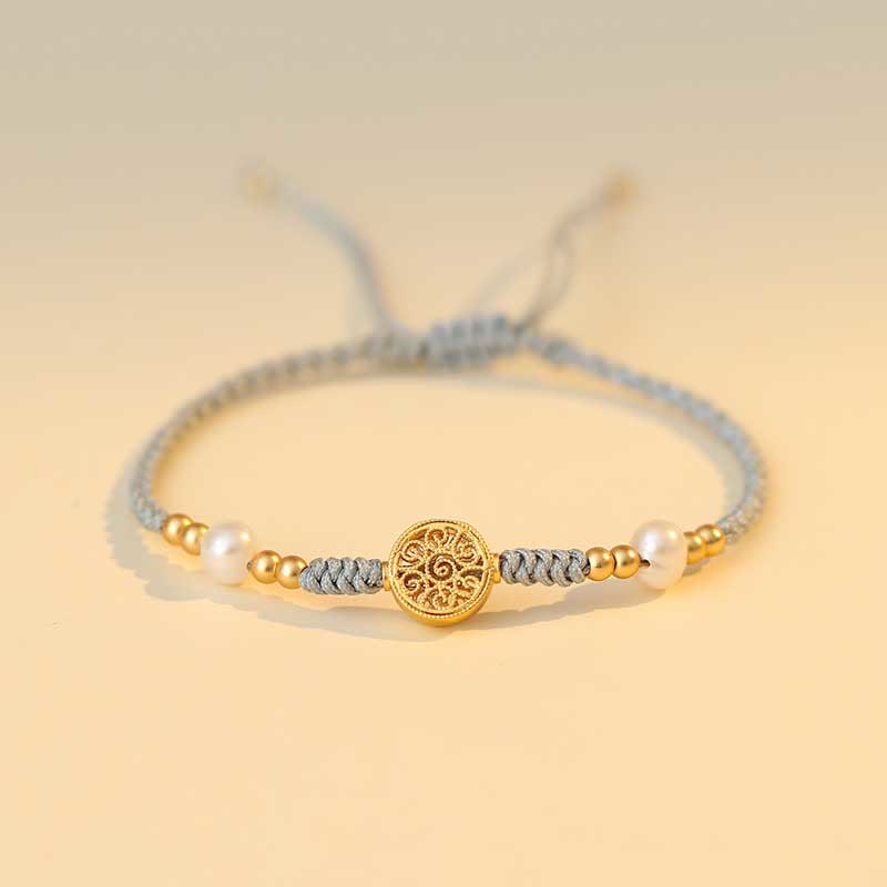 Braccialetto intrecciato con monete di rame, albero della fortuna, forza e Buddha Stones