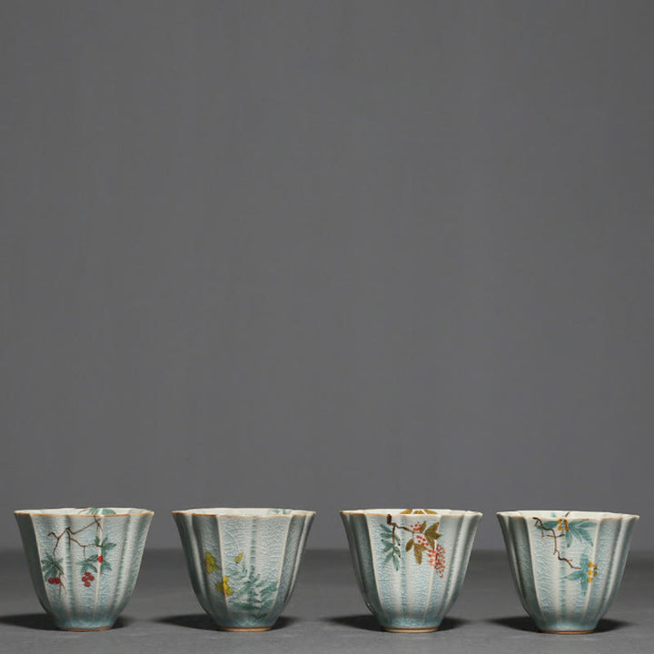 Buddha Stones Nespolo giapponese Corniolo Biancospino Morning Glory Tazza da tè in ceramica Tazza da tè Kung Fu