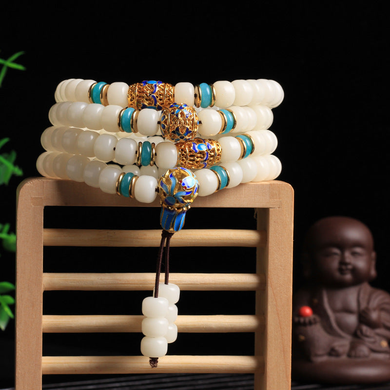 Buddha Stones naturali bianche Bodhi Seed Mala 108 perle Bracciale della ricchezza