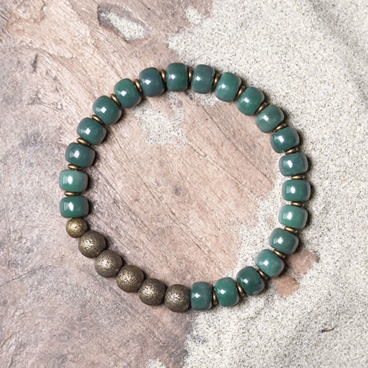 Braccialetto di successo in rame con semi di Bodhi ciano tibetano
