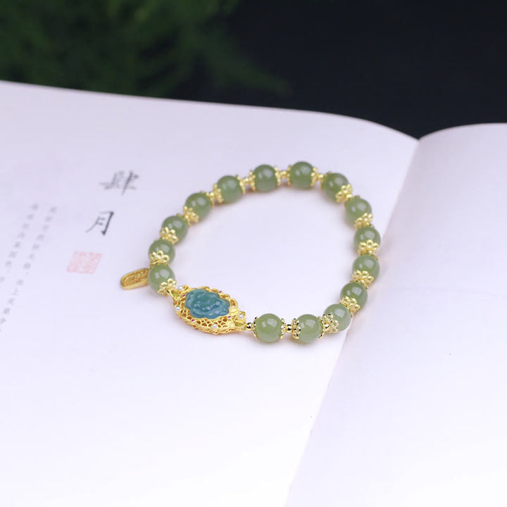 Braccialetto portafortuna in giada Hetian con Buddha Stones , argento sterling 925 placcato oro 14K - image 4