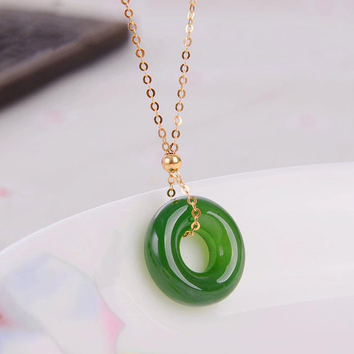 Collana con ciondolo in rame placcato oro 14k con giada ciano curativa rotonda - image 1