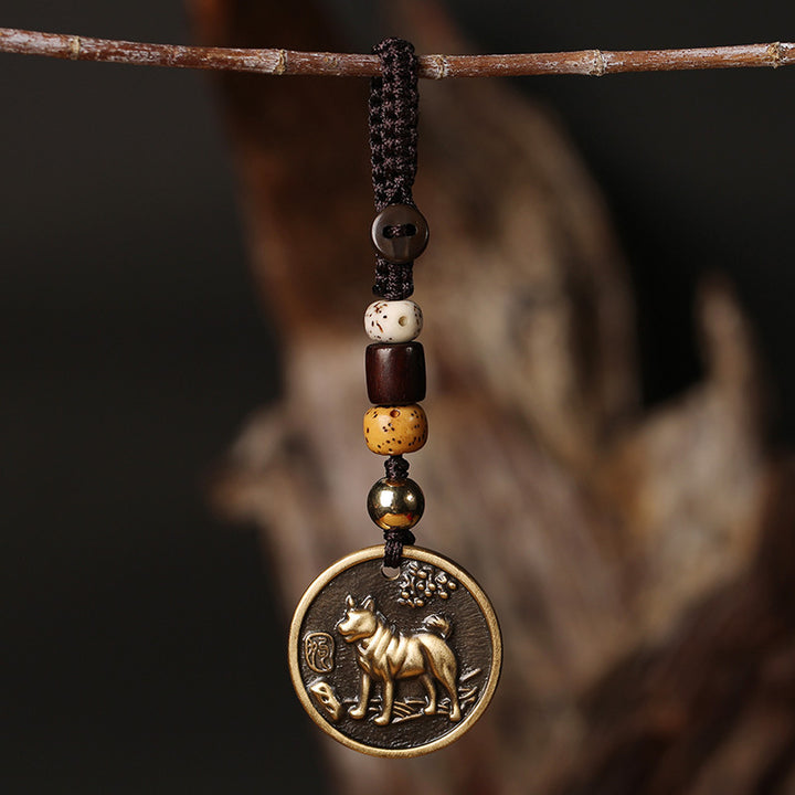 Portachiavi con decorazione in rame con zodiaco cinese e fortuna - Cane - image 11