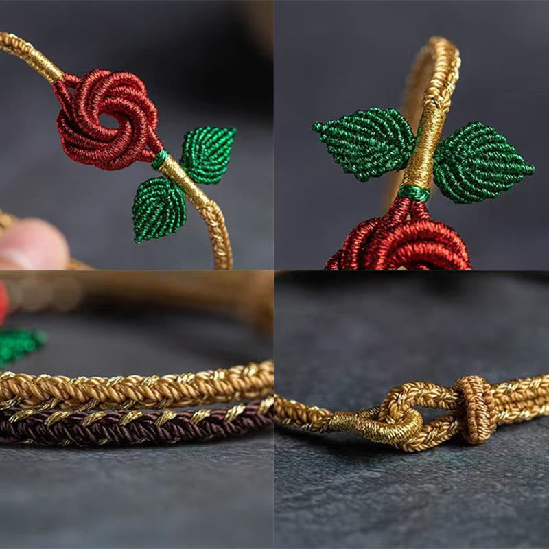 Braccialetto fatto a mano con nodo della pace , Buddha Stones, fiore di rosa, corda a otto fili, fortuna
