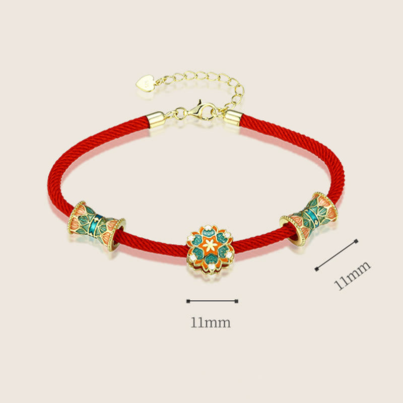 Buddha Stones Dunhuang 925 Sterling Silver Lotus Drum Nuovo inizio Braccialetto in corda rossa - image 10